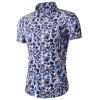 Fleur Imprimer Men 's  Shirt Collar manches courtes T-shirt - Bleu 2XL