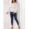 Mode Off The Shoulder Peplum Top et Distressed Skinny Jeans - Bleu Toile de Jean M