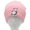 Winter Outdoor Warm Cartoon Panda Embroidery Flanging Knitted Beanie - Rose 