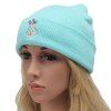 Winter Outdoor Warm Love Hand Gesture Embroidery Flanging Knitted Beanie - Bleu clair 