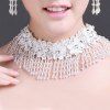 Blanc élégant dentelle Floral Crochet perles de cristal Faux Tassel Necklace Set pour les femmes - Blanc 