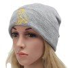 Winter Outdoor Warm Cartoon Owl Embroidery Flanging Knitted Beanie - Gris Clair 