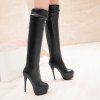 Bottes Cuissardes Tendances à Talons Aiguilles et Compensées pour Femmes - Noir 37
