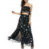 Chic Star Print Tube Top + High Slit Skirt - Noir 2XL