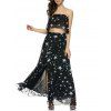 Chic Star Print Tube Top + haut jupe fendue - Noir M