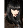 Perruque de Vrai Cheveux Humain Mi-Longue Droite Impressionnant Pleine Frange Pour Femme - Noir Profond 