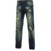 Coton + Jeans Holes et Cat 's  Whisker design Bleach Wash Zipper Fly Jeans Denim - Bleu profond 28