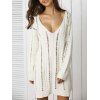 Stunning Plunge Neck Crochet Long Sleeve Sweater Dress - OFF WHITE ONE SIZE