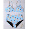 Spaghetti Strap Pineapple Print Women's Bikini Set - LIGHT BLUE S