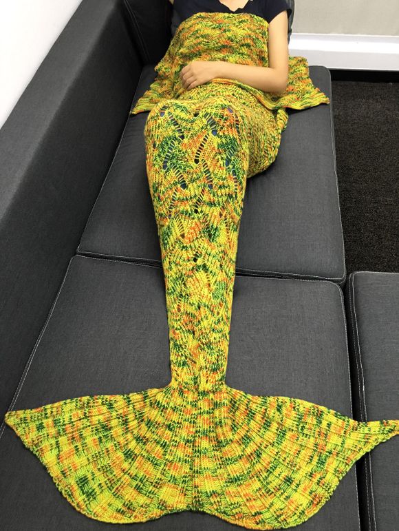 Fils à haute qualité en tricot creux Out Design Warmth Mermaid Tail Blanket - Jaune 