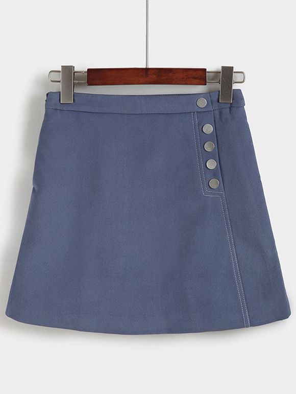 Trendy taille haute conception de poche Minceur Femmes de Jupe - Bleu gris M