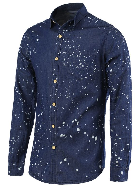 Col rabattu manches longues Splash-Ink Men  's Denim Shirt - Bleu profond XL