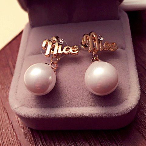 Pair of Chic Style Faux Pearl Rhinestone Nice Earrings For Women - d'or 