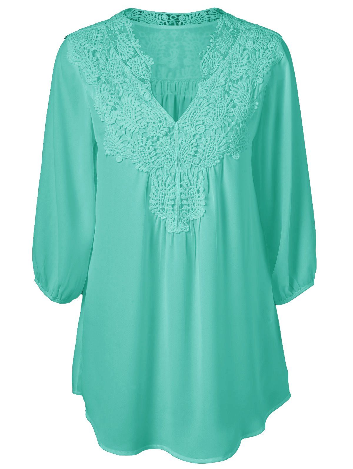 

Plus Size Sweet Crochet Spliced Tunic Blouse, Green