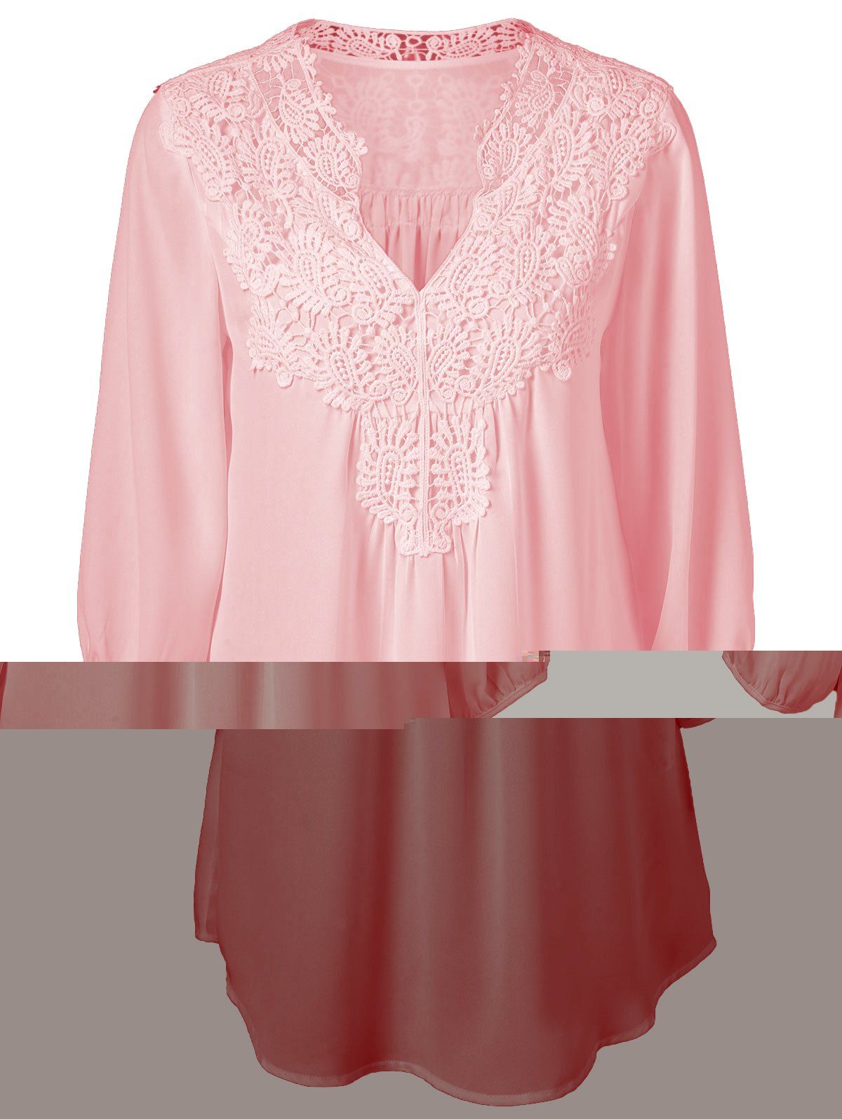 

Plus Size Sweet Crochet Spliced Tunic Blouse, Pink