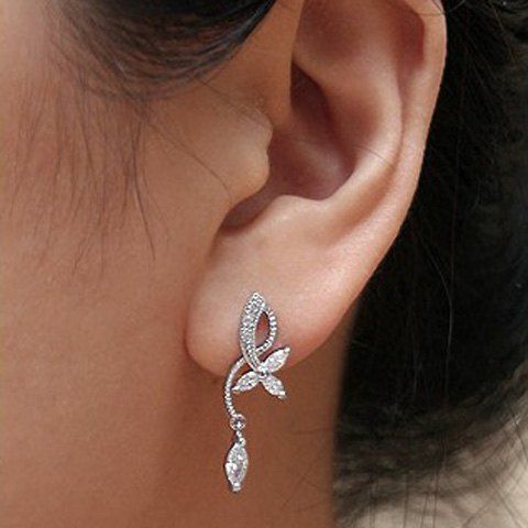 Paire de Silver Elégant Plaqué Cut Out Floral strass Boucles d'oreilles pour les femmes - Argent 