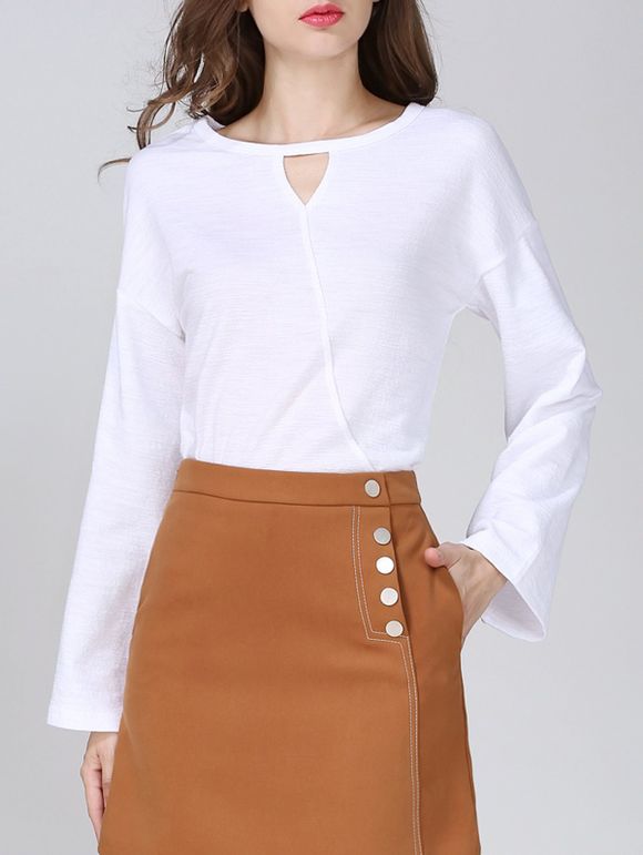 Neck Trendy Round Keyhole T-Shirt Femme Couleur  's solides - Blanc ONE SIZE