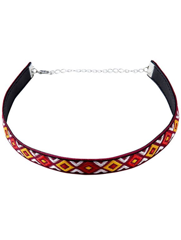 Chic broderie carré Collier Choker - Rouge 