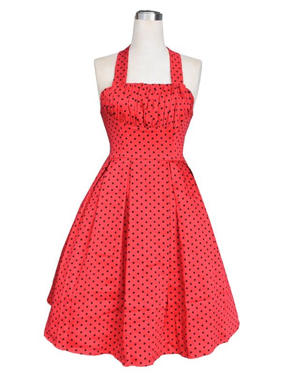 Vintage froncé Polka Dot Dress For Women - Rouge 2XL
