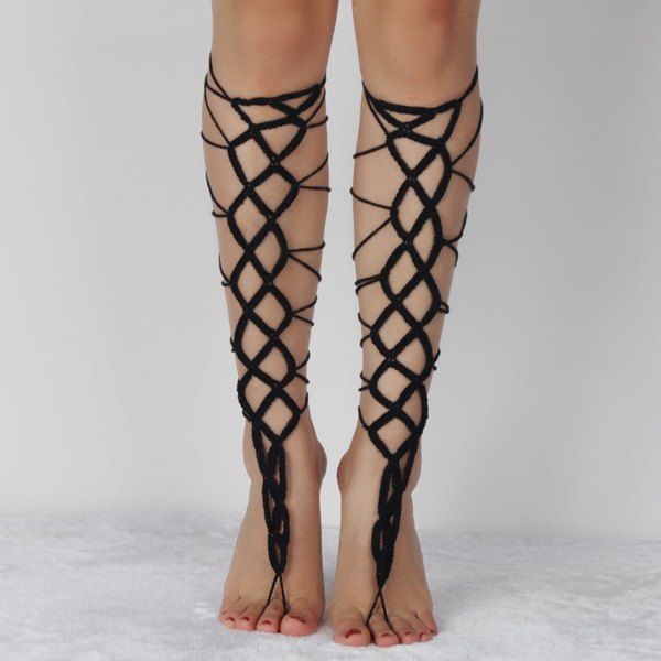 

Vintage Geometric Crochet Anklets, Full black