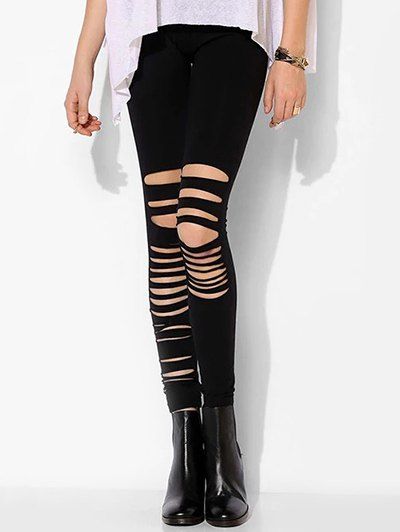 Pantalon taille haute à la mode brisé Trou Skinny Femmes  's - Noir 2XL