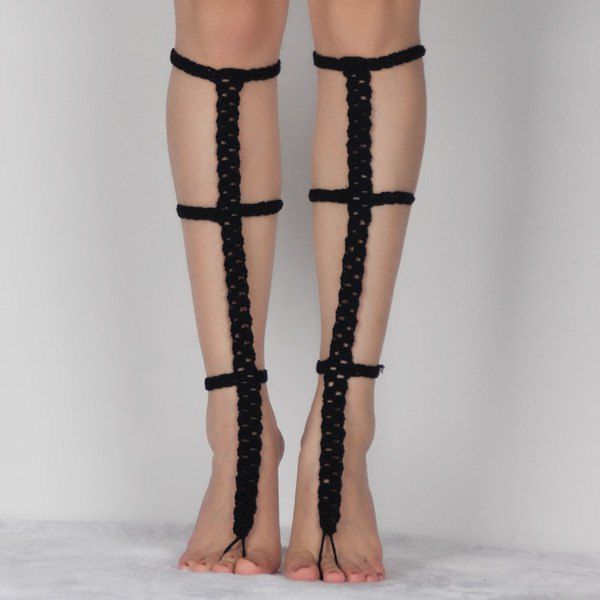 

Pair of Graceful Hollow Out Crochet Anklets For Women, Black