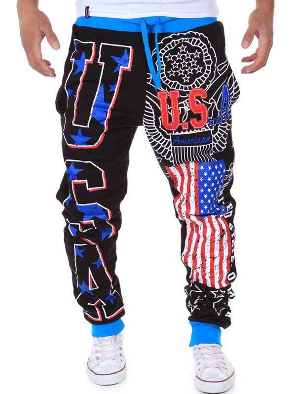

Star Beam Feet Lace-Up American Flag Sweatpants, Black