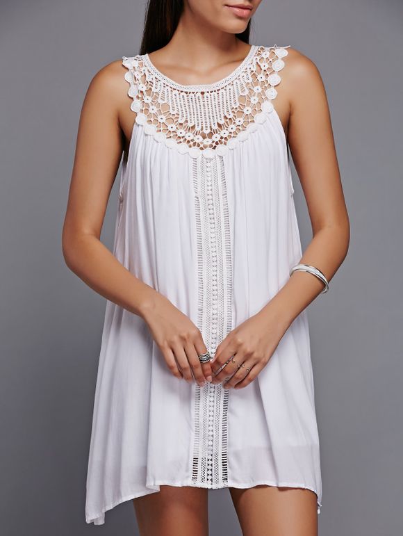 Trendy Lace Spliced Sleeveless Dress - Blanc L