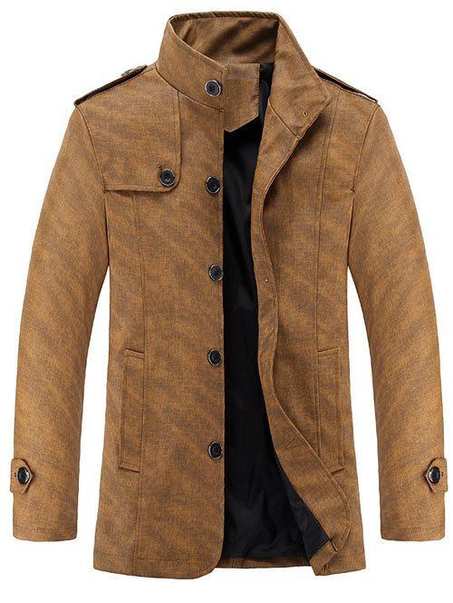 Epaulet design stand Collar manches longues hommes d  'PU-Leather Jacket - Kaki 4XL