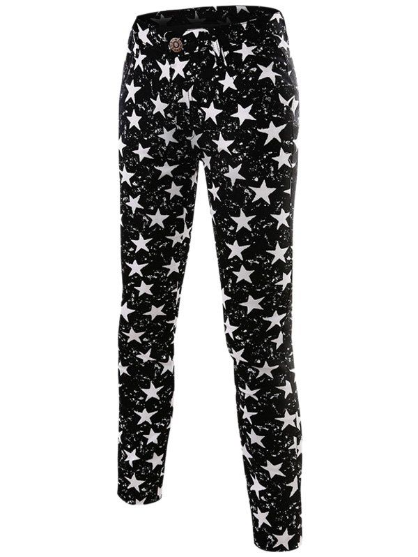 

Stars Print Slim-Fit Pants, Black