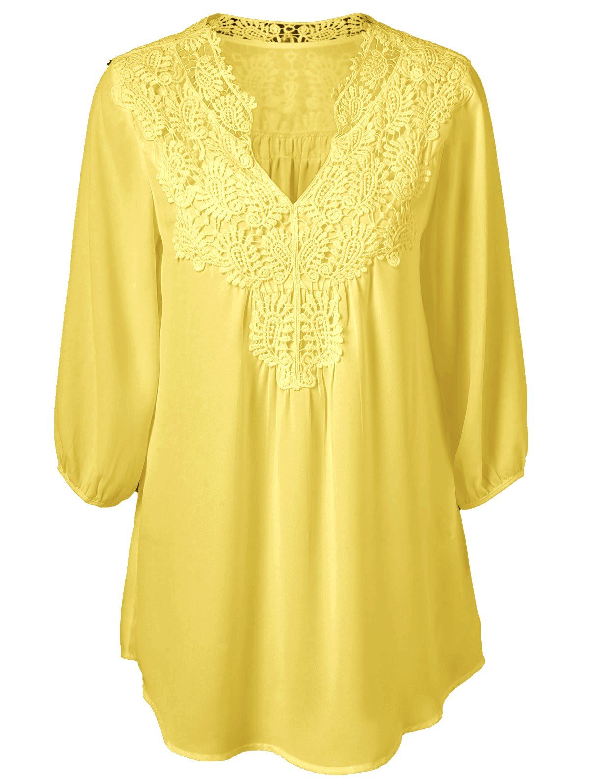 

Plus Size Sweet Crochet Spliced Tunic Blouse, Yellow