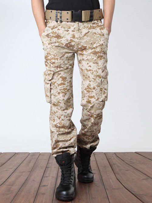 Plus Size Camouflage Imprimer Zipper Fly poches Pantalon design Cargo - Marpat Désert 38