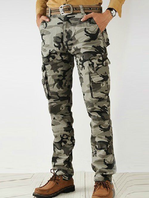 Plus Size Camouflage Imprimer Zipper Fly poches Pantalon design Cargo - Gris Clair 30