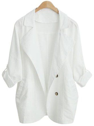 Turn Down Collar ample manteau mince - Blanc XL