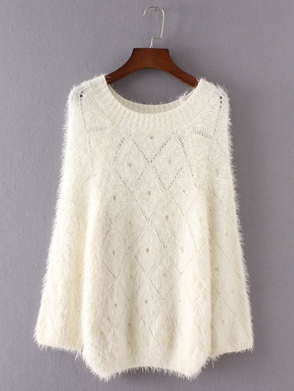 Openwork Loose-Fitting Shaggy Sweater - WHITE ONE SIZE