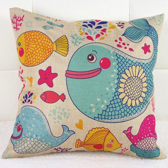 Motif poisson de mer Whale Case Cartoon Sofa Pillow - coloré 