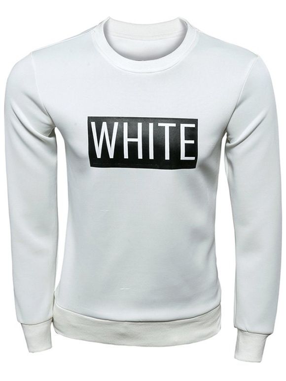 Ras du cou à manches longues Lettre Imprimer Sweatshirt - Blanc 2XL