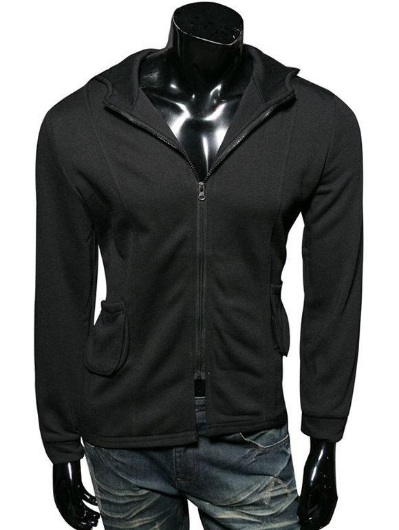 Pocket Agrémentée Zip Up Sweatshirt à capuche - Noir 2XL