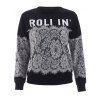 Manches longues Trendy Lettre dentelle Spliced ​​Sweatshirt - Complet Noir 2XL