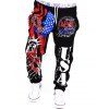 Pantalon de Survêtement Ample et Resserré au Pied à Imprimé Statue de la Liberté et Drapeau Américain de Couleurs Vives pour Hommes - Noir L
