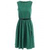 Vintage manches Polka Dot A-ligne de robe pour les femmes - Vert S