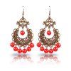 Pair of Vintage Faux Crystal Beads Filigree Geometric Floral Earrings - Rouge 
