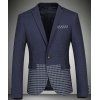 Trendy Turn-Down Collar Plaid Imprimer Blazer épissage manches longues hommes - Bleu XL