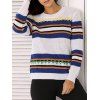 Col rond manches longues à rayures Colorful Sweater brodé - Blanc ONE SIZE
