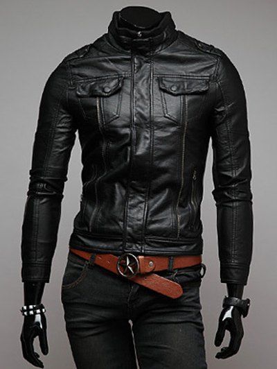 Zipper design PU Veste en cuir - Noir 2XL