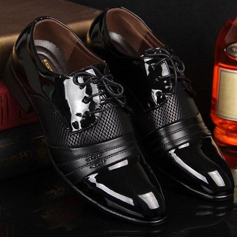 Chaussures formelles évidées en cuir verni pour les hommes - Noir 43