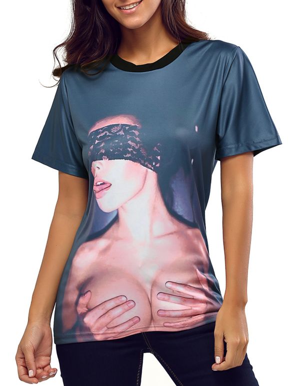T-shirt à manches courtes femmes de Charme Figure Imprimer l  ' - Cadetblue 2XL