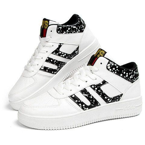 

Trendy Mid Top and Spot Print Design Men's Athletic Shoes, White