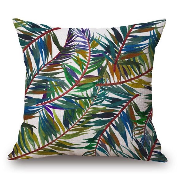 Tropical Style Handpainted Colorful Leaves Printed Pillow Case - Blanc Cassé 
