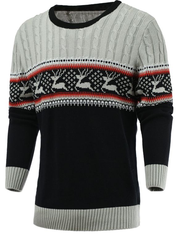 Elk tricotée Color Blocks Spliced ​​Sweater - Gris 2XL